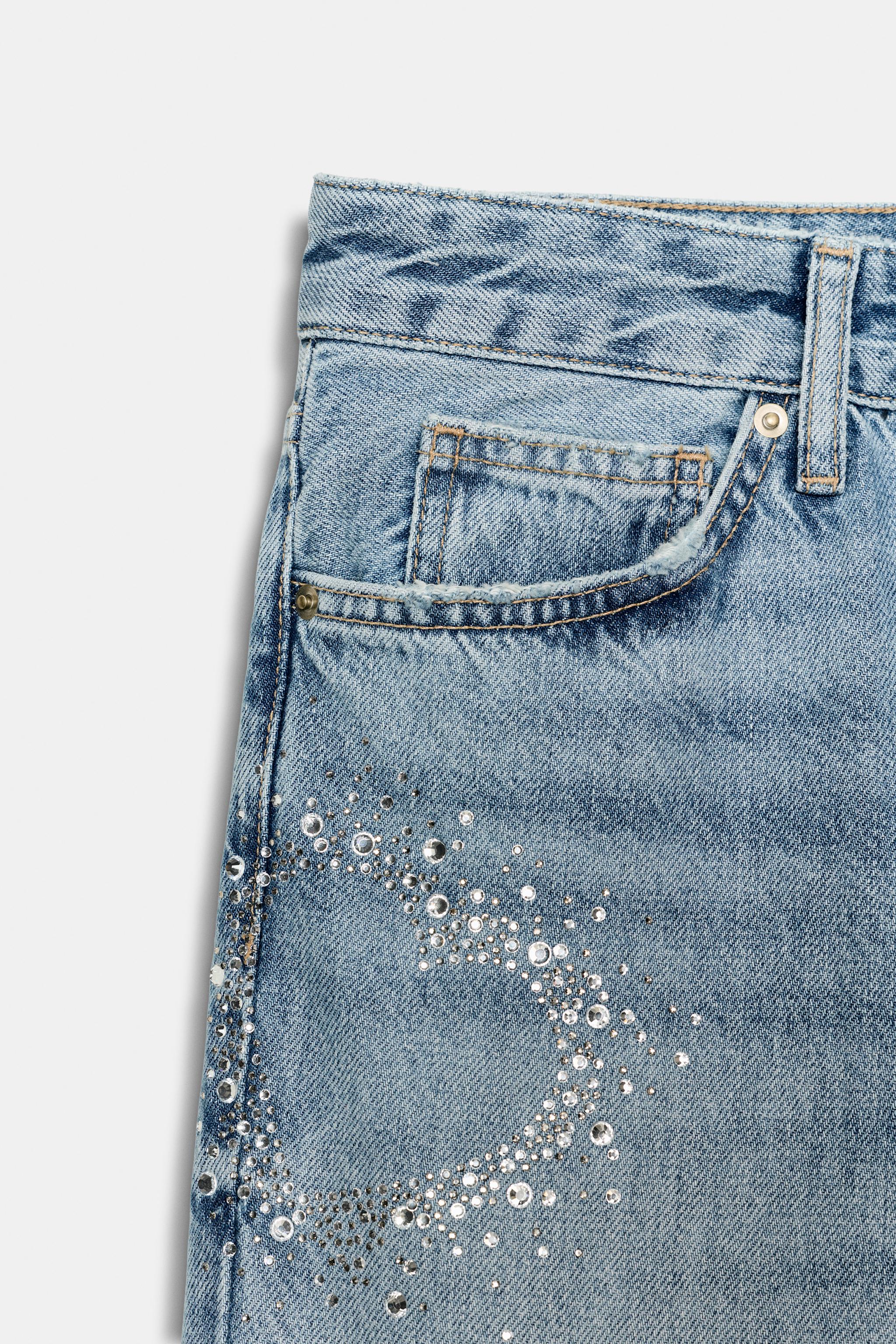 TRF LOW RISE SPARKLE WIDE LEG JEANS